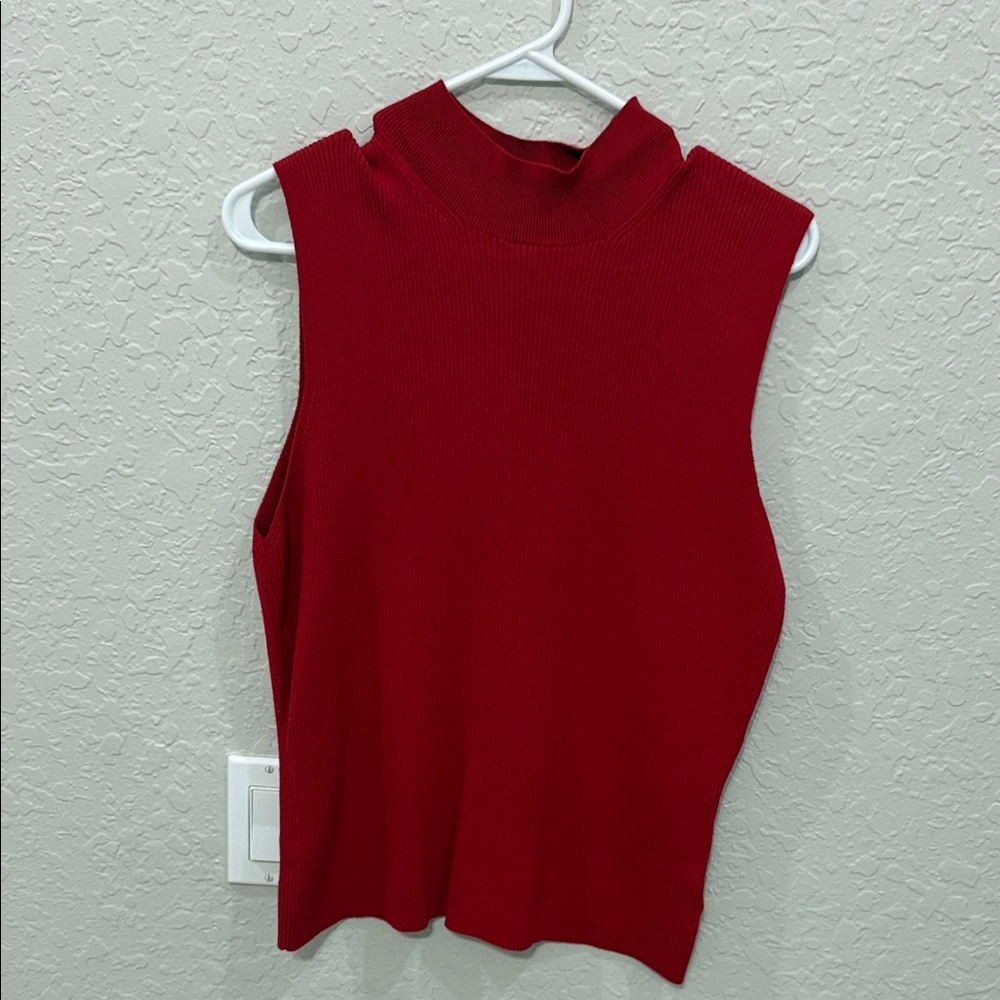 Express Red Sleeveless Mock Neck Tank Top